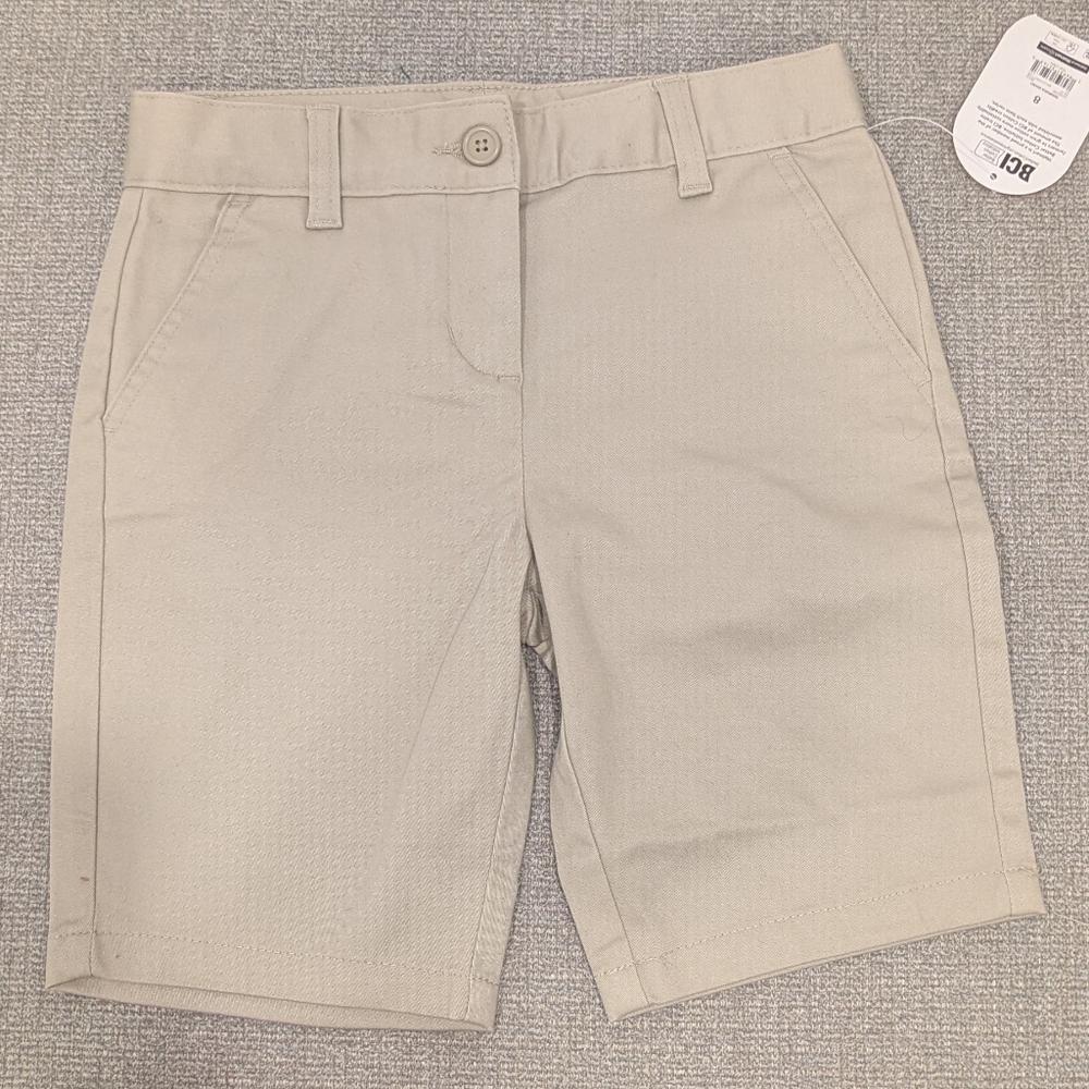 Wonder Nation Kids Beige Classic Flat Front Uniform Short for girls size 8 NWT